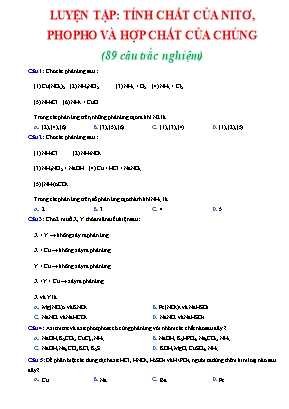 Trắc nghiệm Hoá học 11 - Bài 13 Luyện tập tính chất của nitơ, phopho và hợp chất của chúng